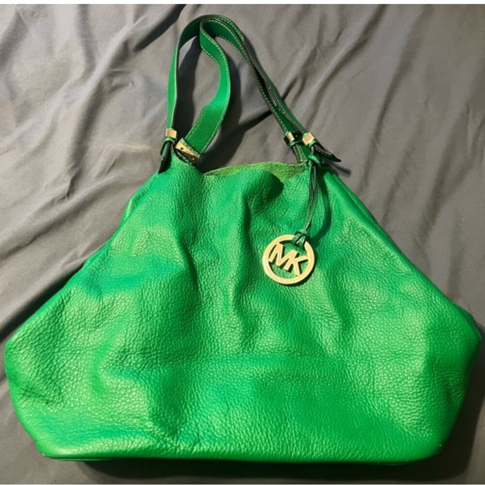 Michael Kors Kelly Green Colgate Reversible Tote Leather Suede Bag Versatile - Picture 2 of 3